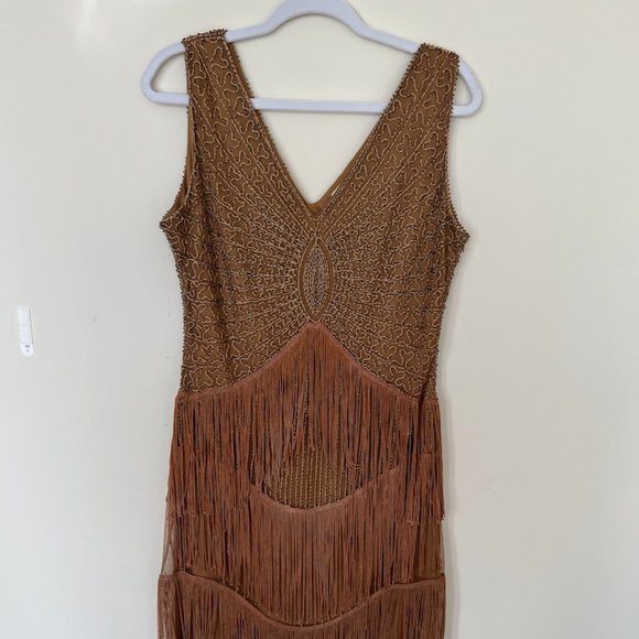 Unique Vintage Dresses & Skirts - 1920s Style Antique Gold Beaded Renee Fringe Cocktail Dress